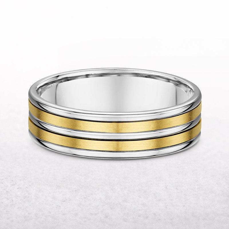 6.4mm Two Tone 5 Row Gents Wedding Band In 18ct Gold