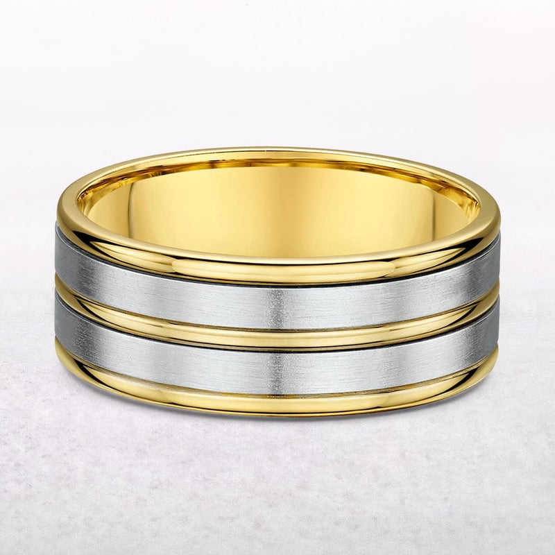 6.5mm Two Tone Gents 5 Row Satin & Polished Wedding Band In 18ct Gold
