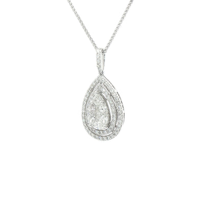 1.34ct Natural Diamond Multi Stone Pear Double Halo Pendant in 18ct White Gold