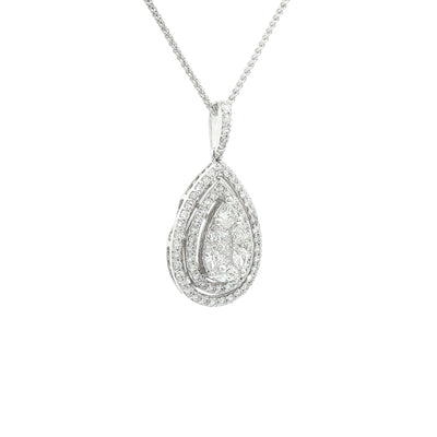 1.34ct Natural Diamond Multi Stone Pear Double Halo Pendant in 18ct White Gold