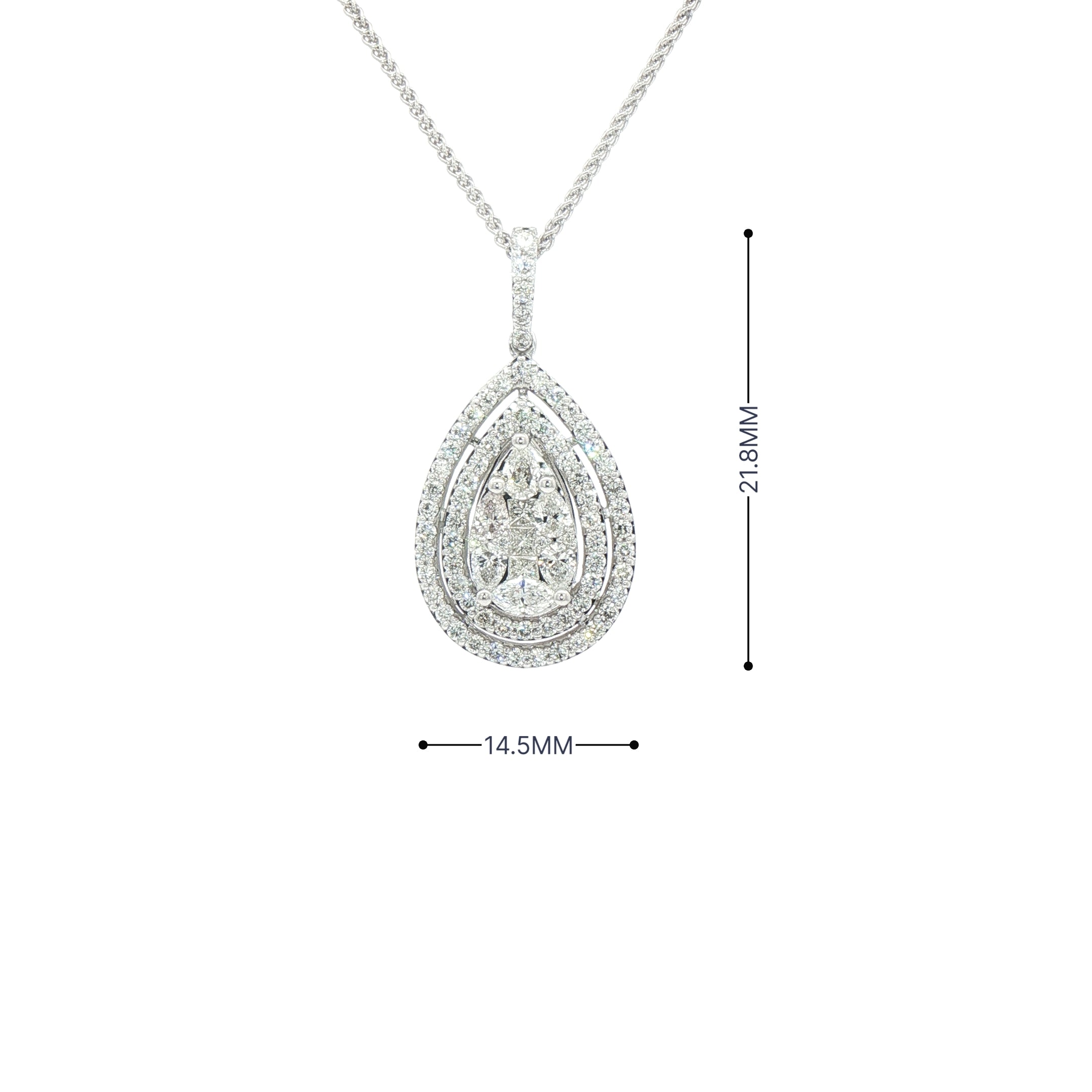 1.34ct Natural Diamond Multi Stone Pear Double Halo Pendant in 18ct White Gold