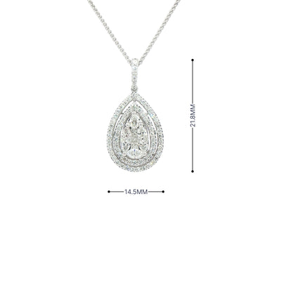 1.34ct Natural Diamond Multi Stone Pear Double Halo Pendant in 18ct White Gold
