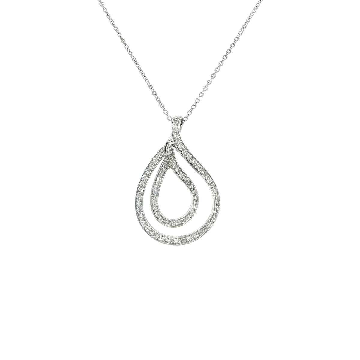 18ct White Gold Pavé Natural Diamond Double Teardrop Pendant