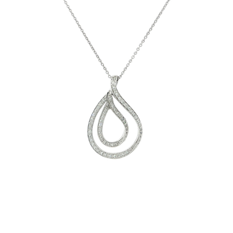 18ct White Gold Pavé Natural Diamond Double Teardrop Pendant