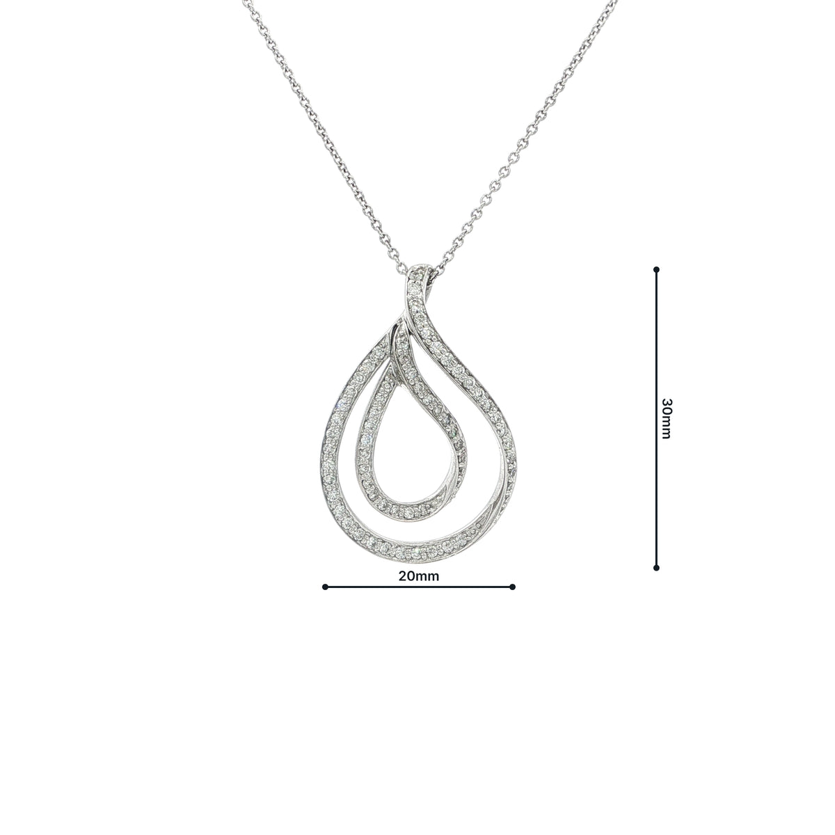 18ct White Gold Pavé Natural Diamond Double Teardrop Pendant