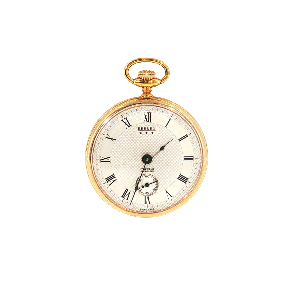 Vintage Bernex Yellow Gold Plated Pocket Watch with Sub-Seconds Dial