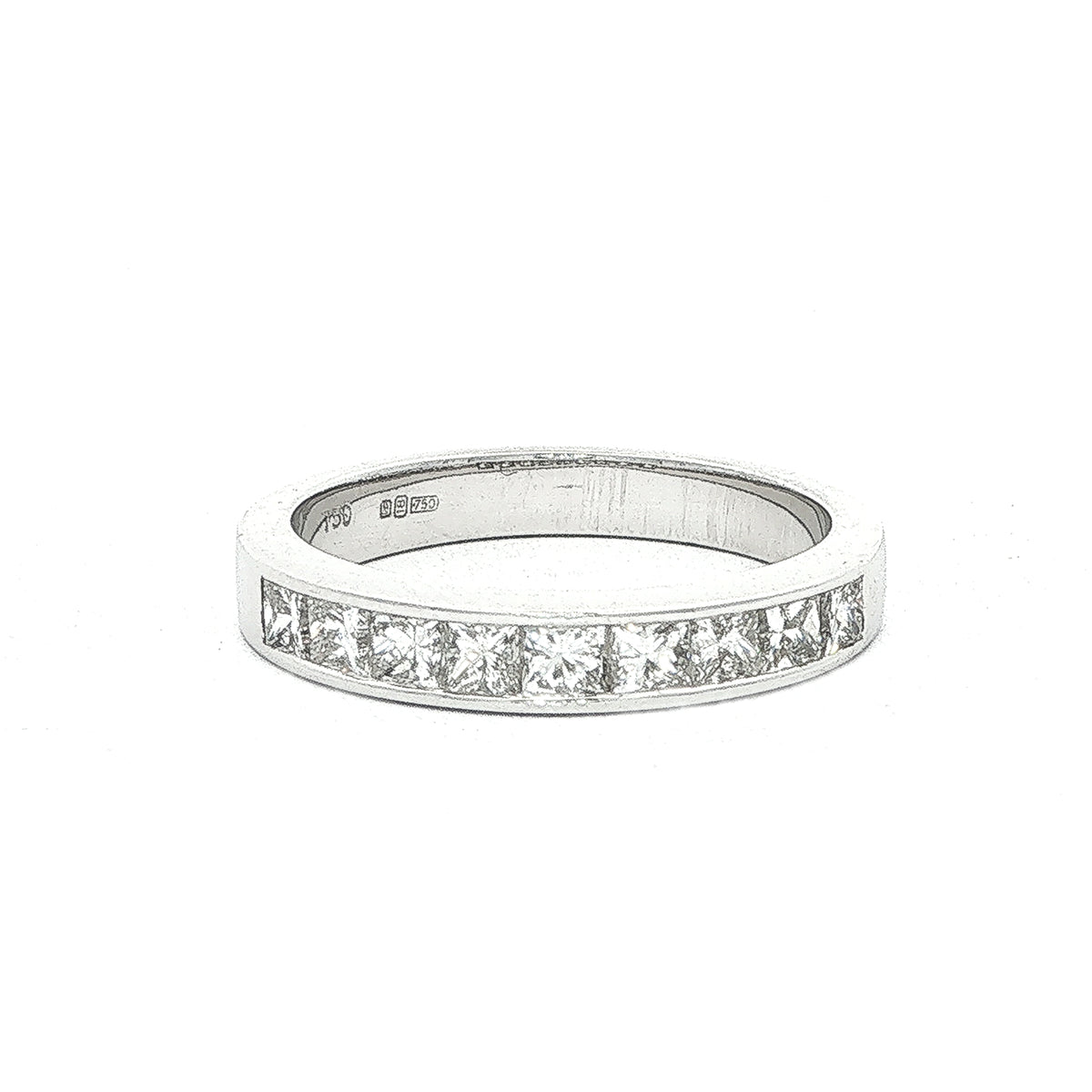 9 Stone Princess Cut 0.97ct Natural Diamond Channel Eternity Ring in 18ct White Gold