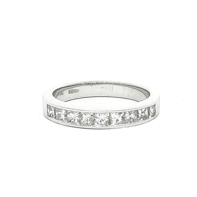 9 Stone Princess Cut 0.97ct Natural Diamond Channel Eternity Ring in 18ct White Gold