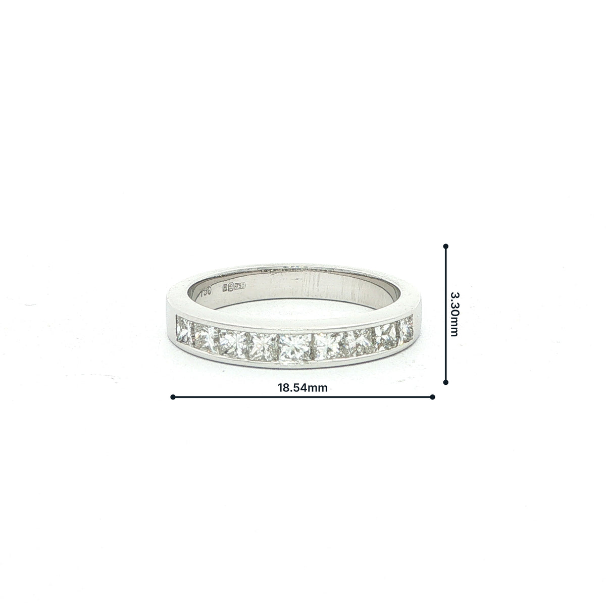 9 Stone Princess Cut 0.97ct Natural Diamond Channel Eternity Ring in 18ct White Gold
