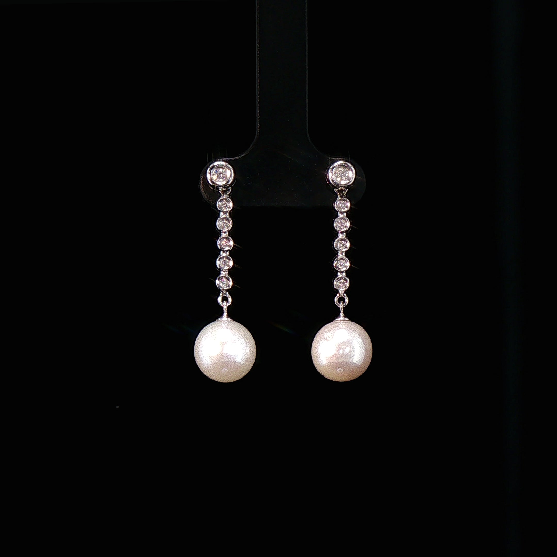 18ct White Gold Natural Diamond and Akoya Pearl Drop Earrings