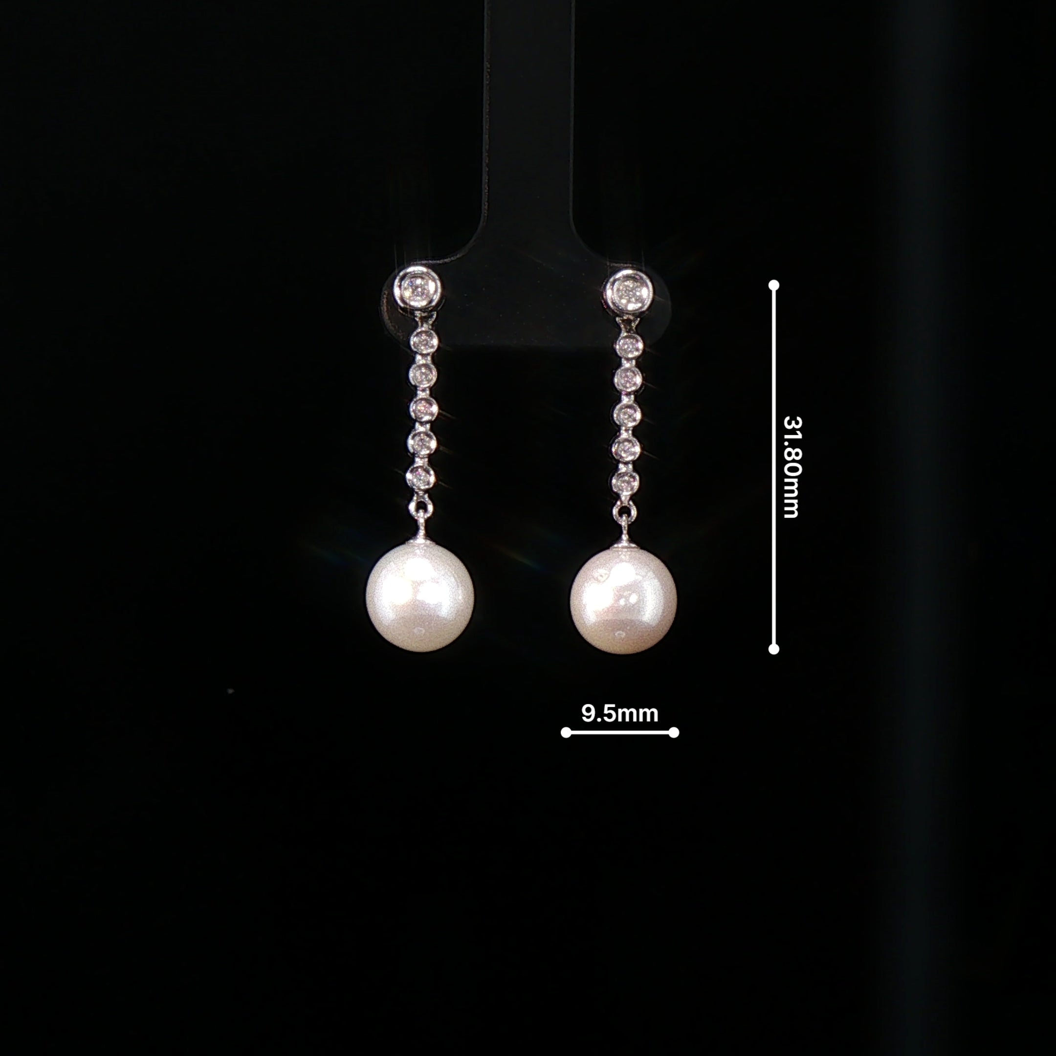 18ct White Gold Natural Diamond and Akoya Pearl Drop Earrings