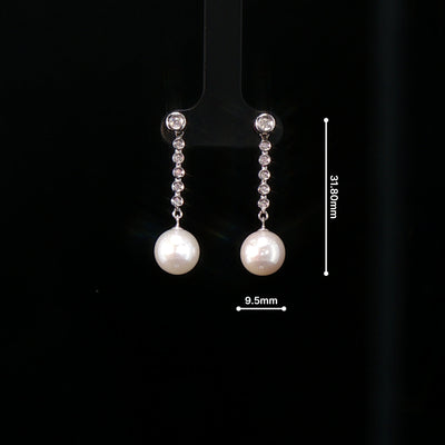 18ct White Gold Natural Diamond and Akoya Pearl Drop Earrings