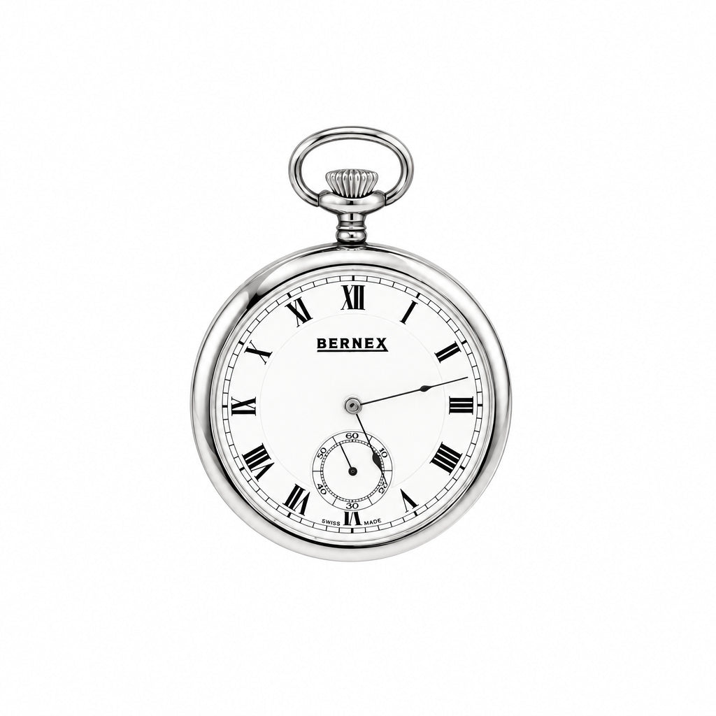 Vintage Silver Bernex Pocket Watch with Roman Numeral Dial