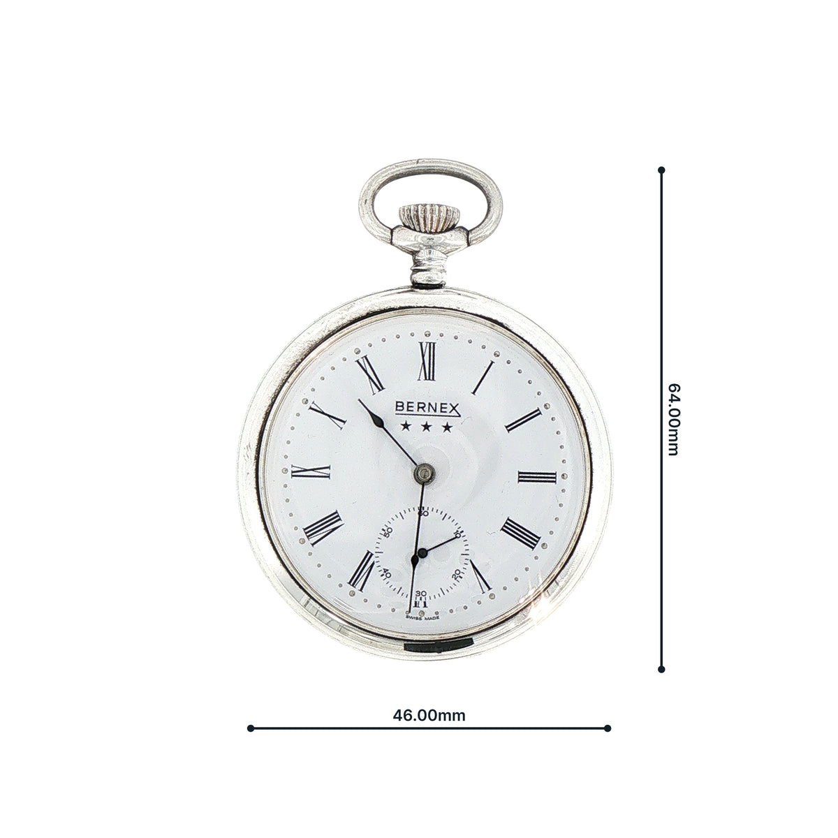 Bernex Open Face White Dial Pocket Watch in Silver