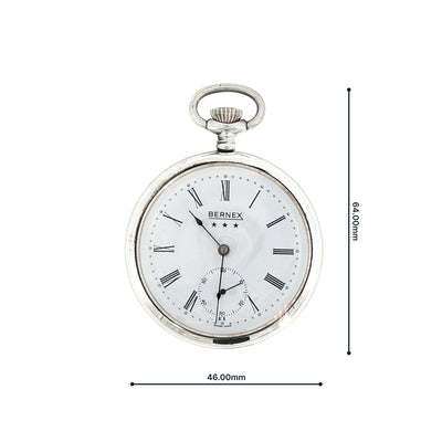 Bernex Open Face White Dial Pocket Watch in Silver