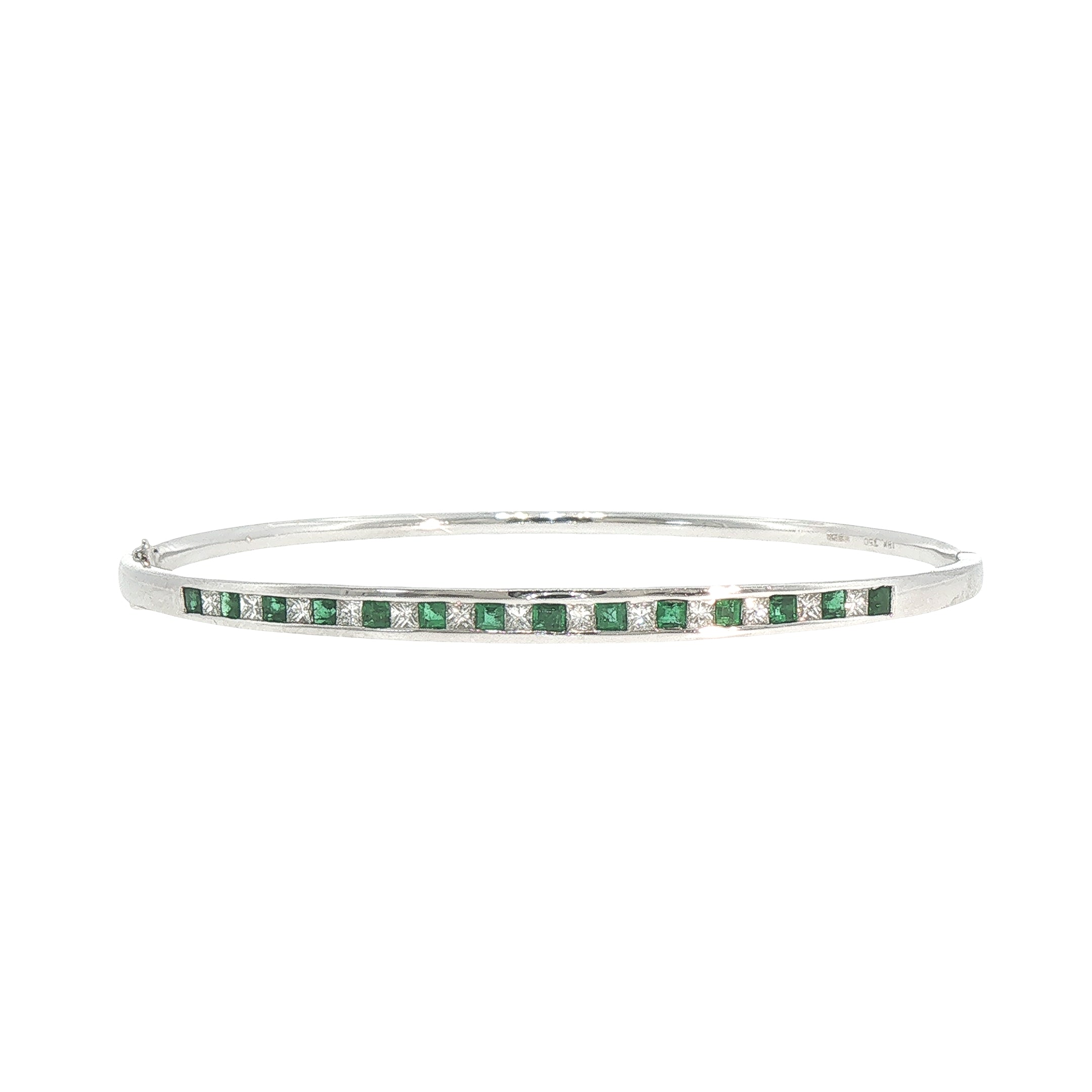 18ct White Gold Emerald and Natural Diamond Princess Cut Bangle