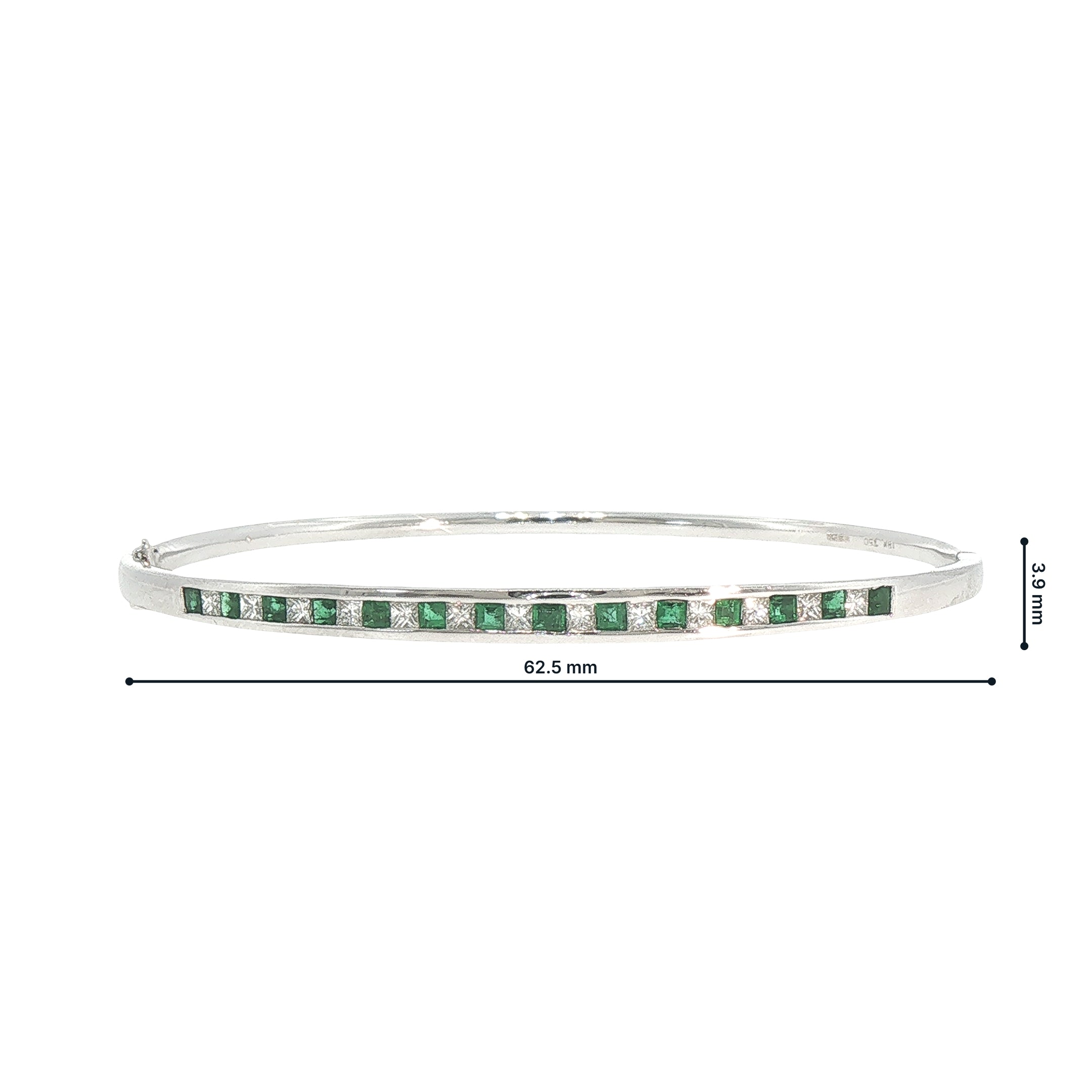 18ct White Gold Emerald and Natural Diamond Princess Cut Bangle