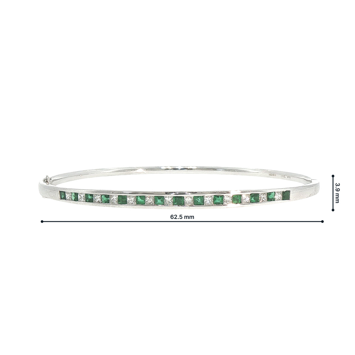 18ct White Gold Emerald and Natural Diamond Princess Cut Bangle