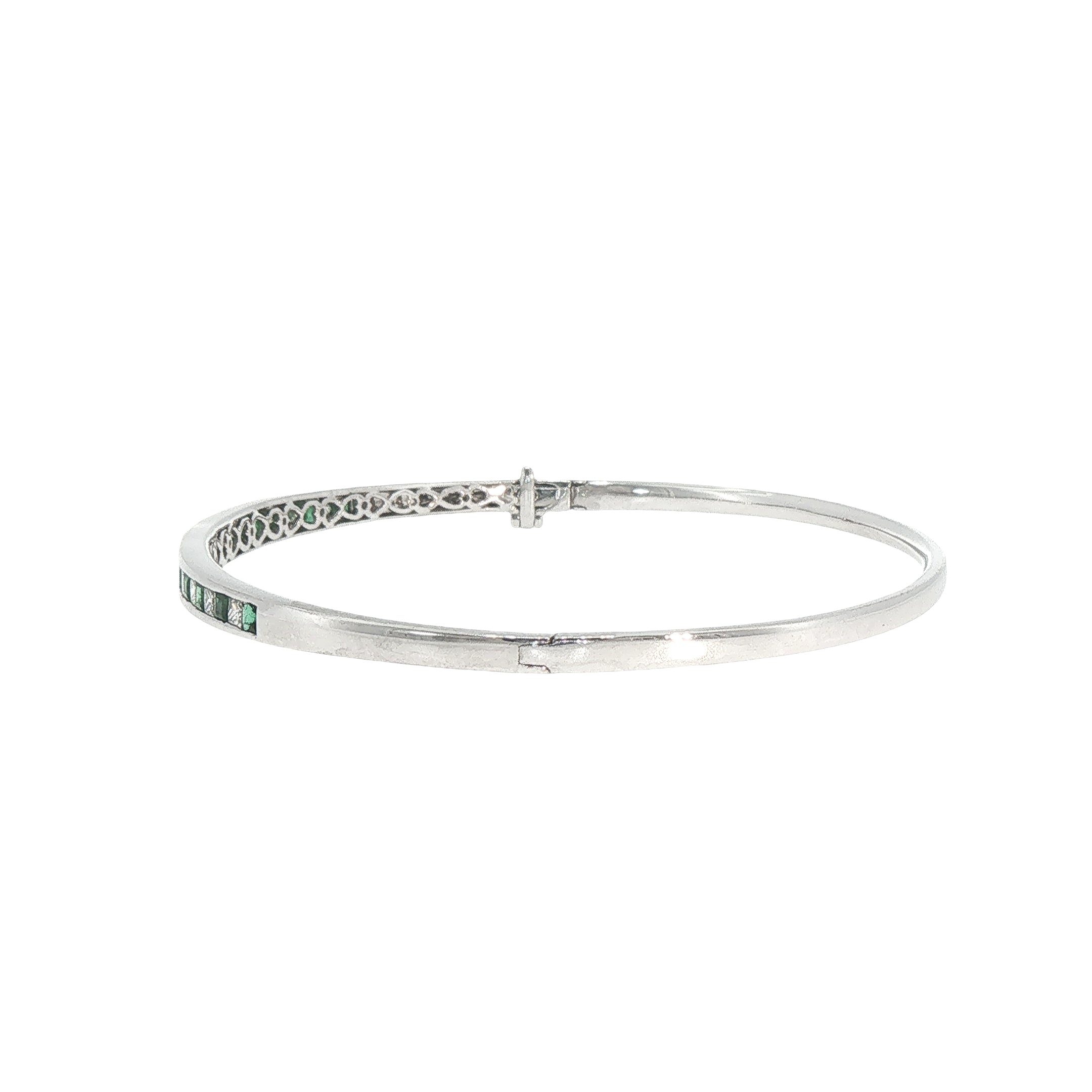 18ct White Gold Emerald and Natural Diamond Princess Cut Bangle