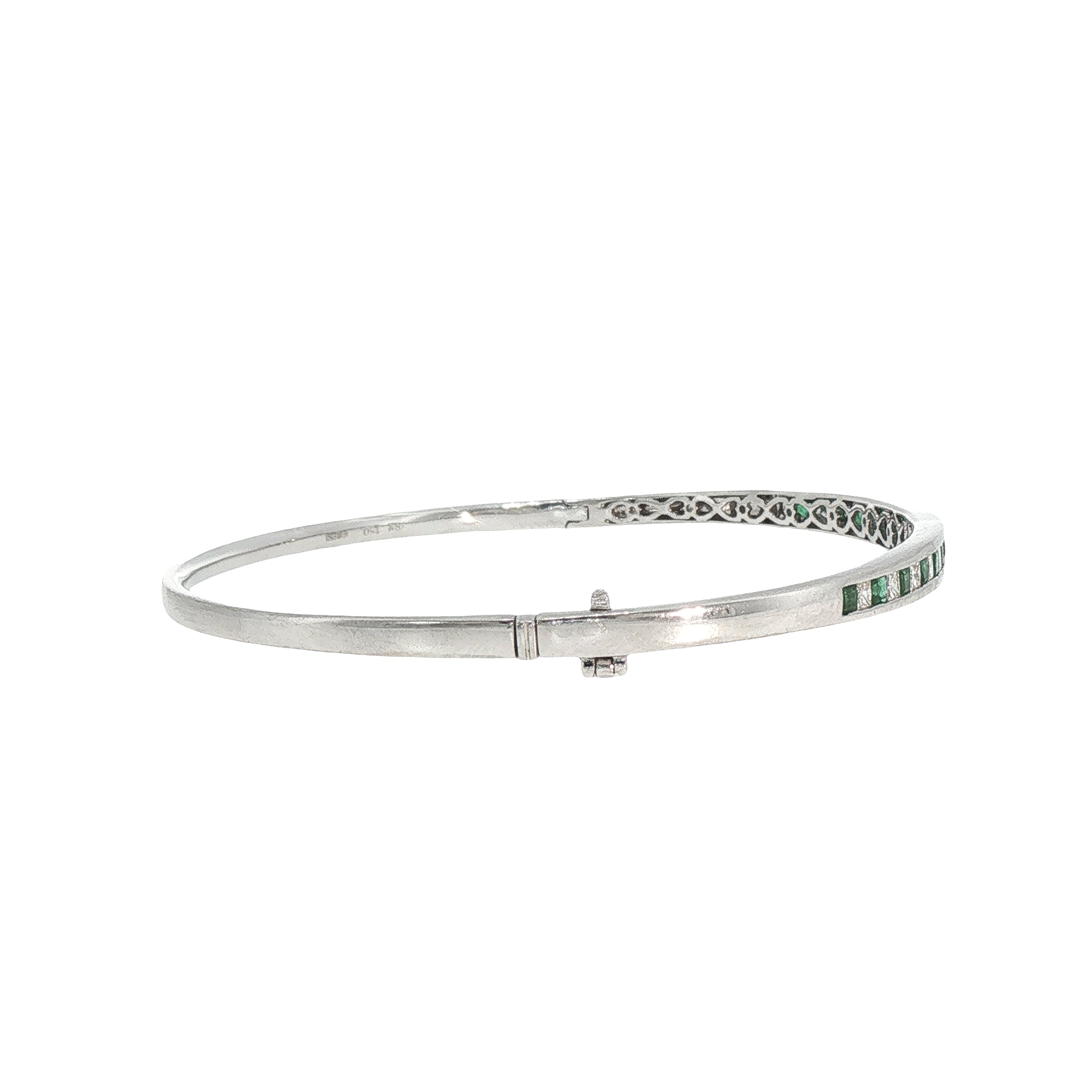 18ct White Gold Emerald and Natural Diamond Princess Cut Bangle