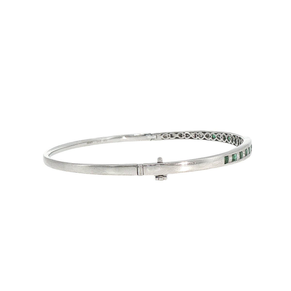 18ct White Gold Emerald and Natural Diamond Princess Cut Bangle