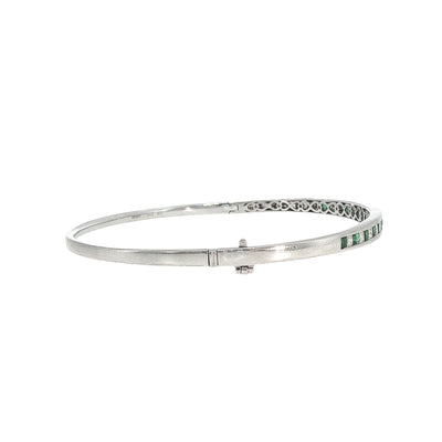 18ct White Gold Emerald and Natural Diamond Princess Cut Bangle