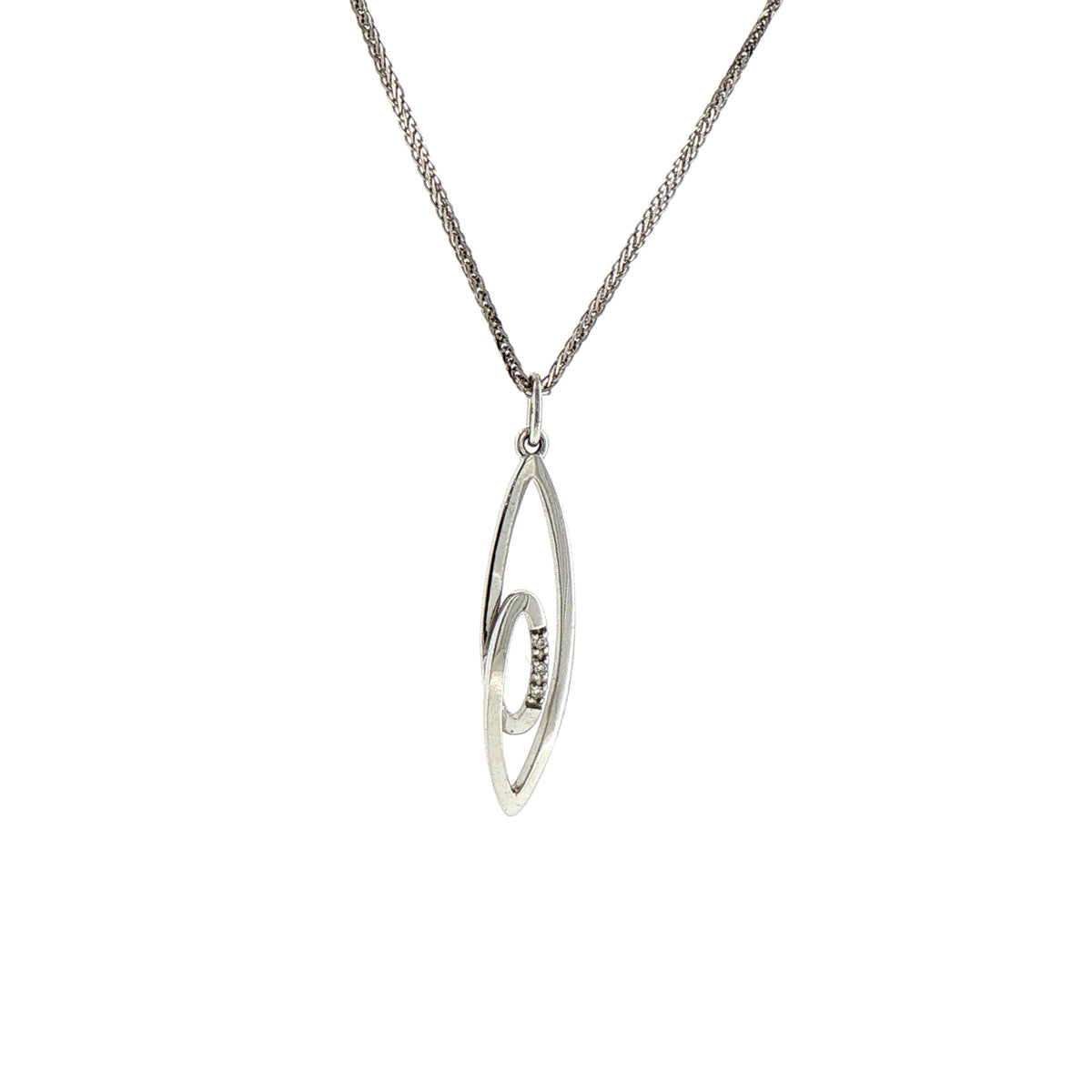 Natural Diamond Set Marquise Shape Twist Drop Pendant in 18ct White Gold