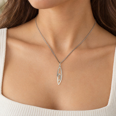 Natural Diamond Set Marquise Shape Twist Drop Pendant in 18ct White Gold