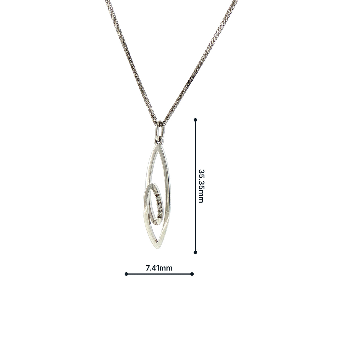 Natural Diamond Set Marquise Shape Twist Drop Pendant in 18ct White Gold