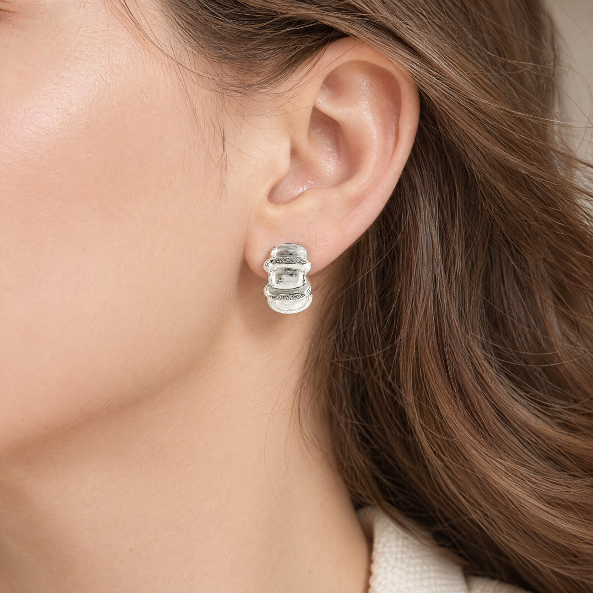 Natural Diamond Set Half Tube Earrings in 18ct White Gold