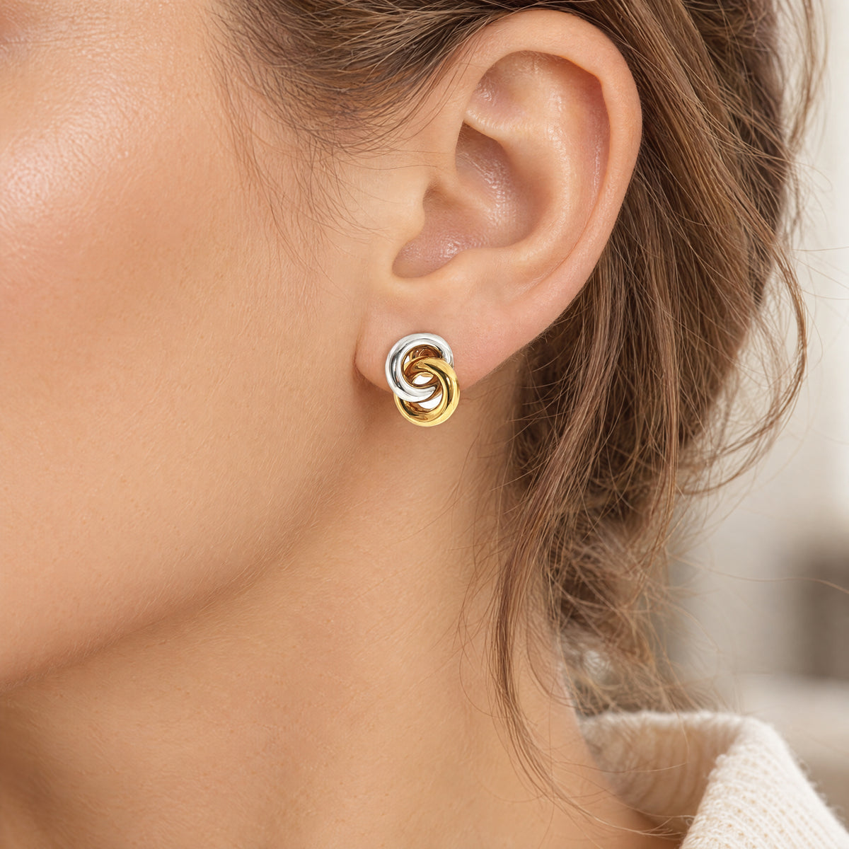 Two-Toned Double Ring Stud Earrings in 18ct