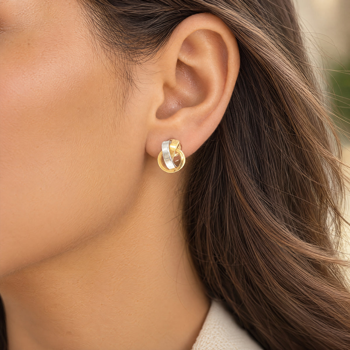 Two-Toned Circular Bar Stud Earrings in 18ct White and Yellow Gold