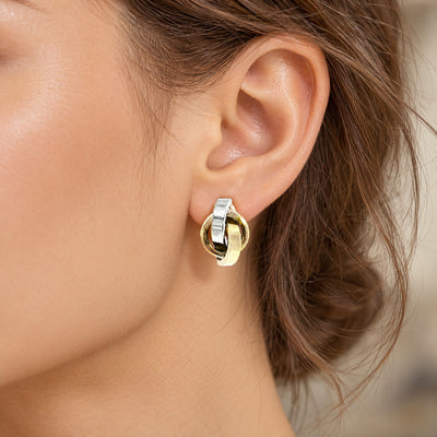 Two-Toned Circular Stud Earrings in 18ct White and Yellow Gold