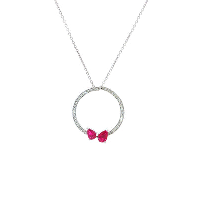 Ruby and Natural Diamond Red Bow Tie Pendant in 18ct White Gold