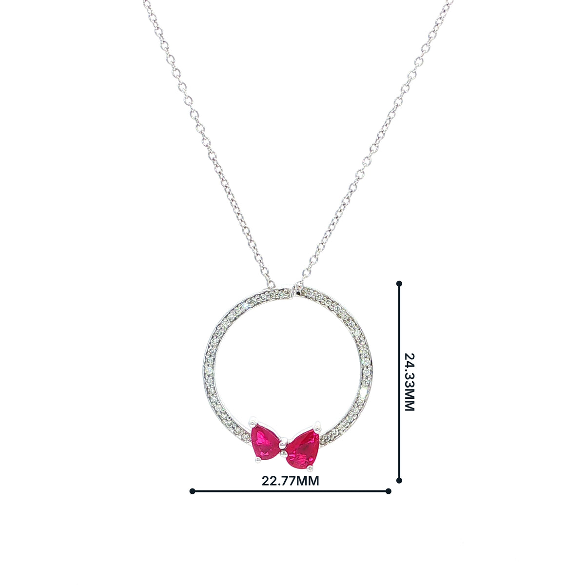 Ruby and Natural Diamond Red Bow Tie Pendant in 18ct White Gold