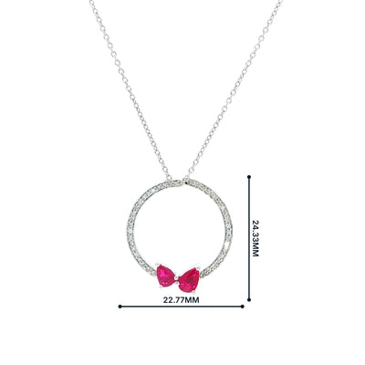 Ruby and Natural Diamond Red Bow Tie Pendant in 18ct White Gold