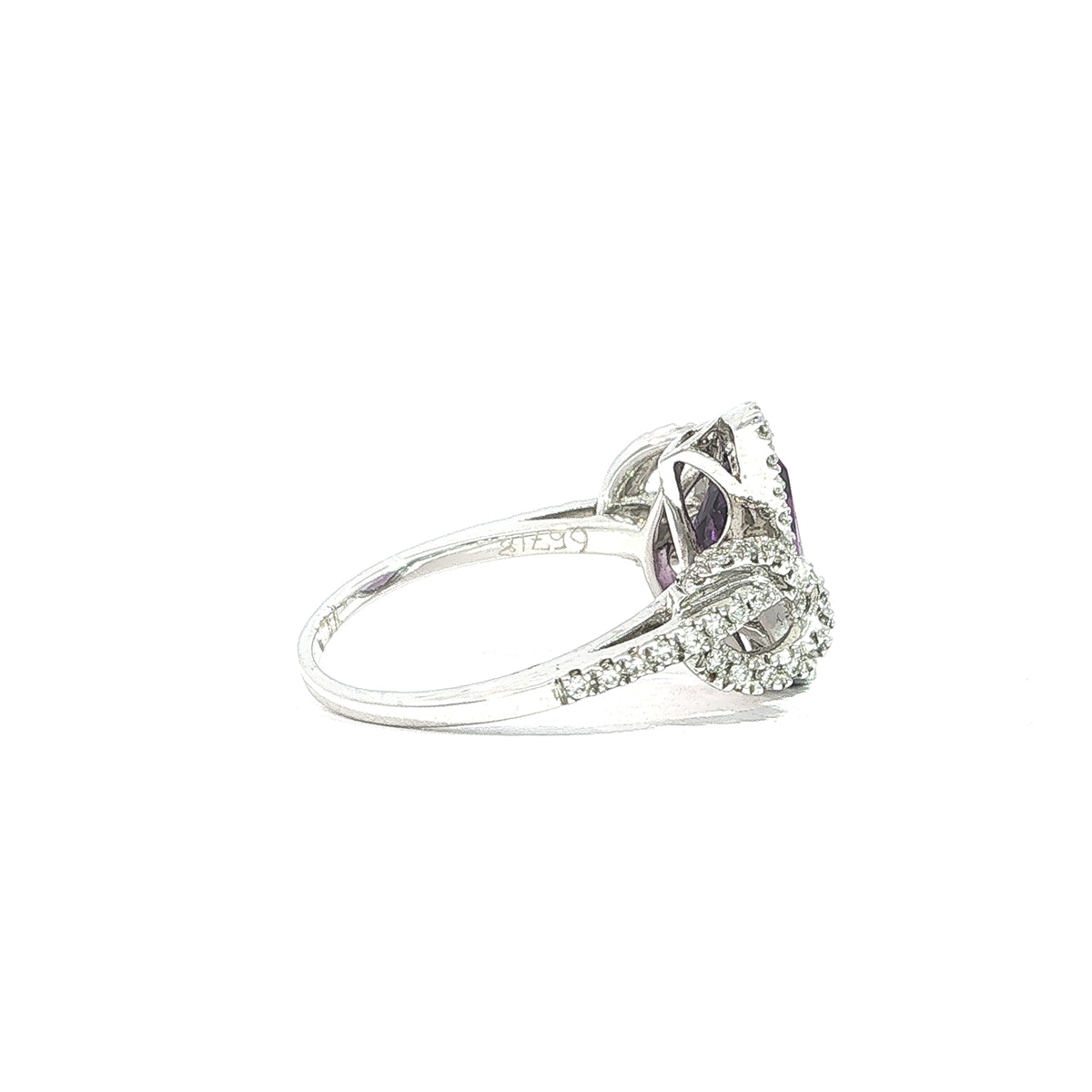 2.85ct Pear Amethyst & Natural Diamond Halo Ring in 18ct White Gold