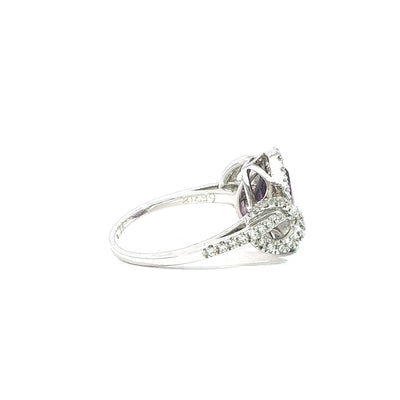 2.85ct Pear Amethyst & Natural Diamond Halo Ring in 18ct White Gold
