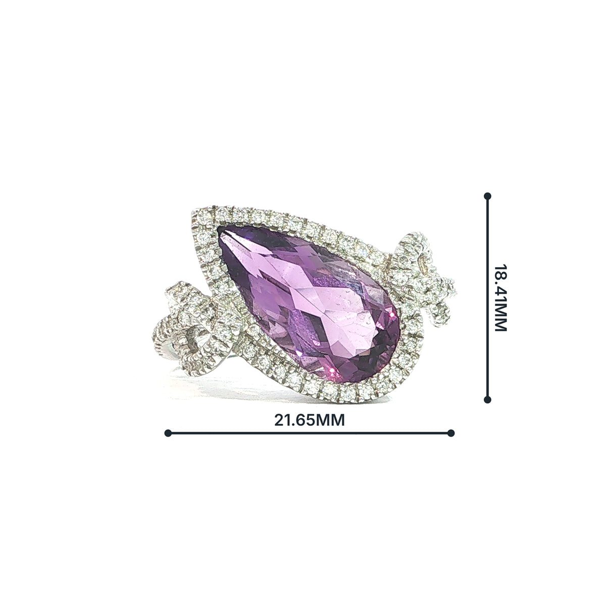 2.85ct Pear Amethyst & Natural Diamond Halo Ring in 18ct White Gold