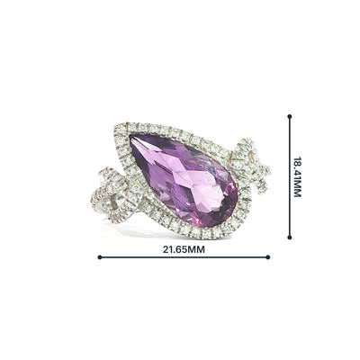 2.85ct Pear Amethyst & Natural Diamond Halo Ring in 18ct White Gold