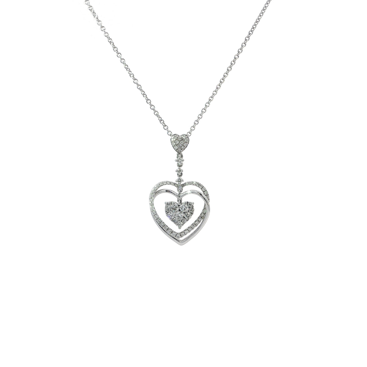 Natural Diamond Double Heart Charm Necklace in 18ct White Gold