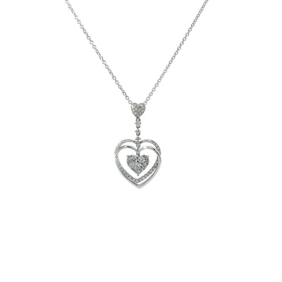 Natural Diamond Double Heart Charm Necklace in 18ct White Gold