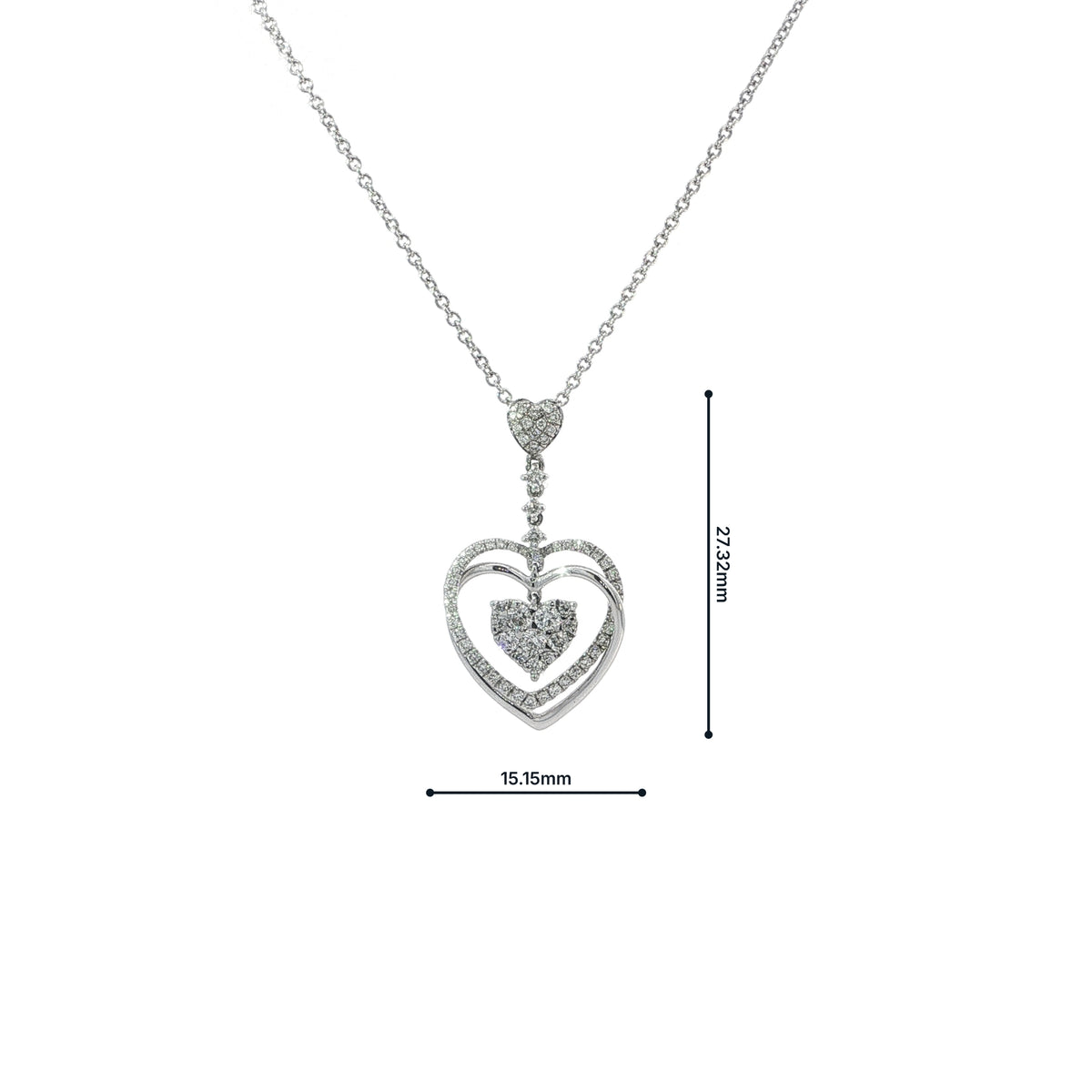 Natural Diamond Double Heart Charm Necklace in 18ct White Gold