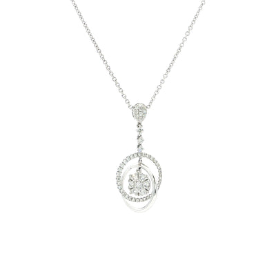Flower and Circle Natural Diamond Drop Pendant in 18ct White Gold