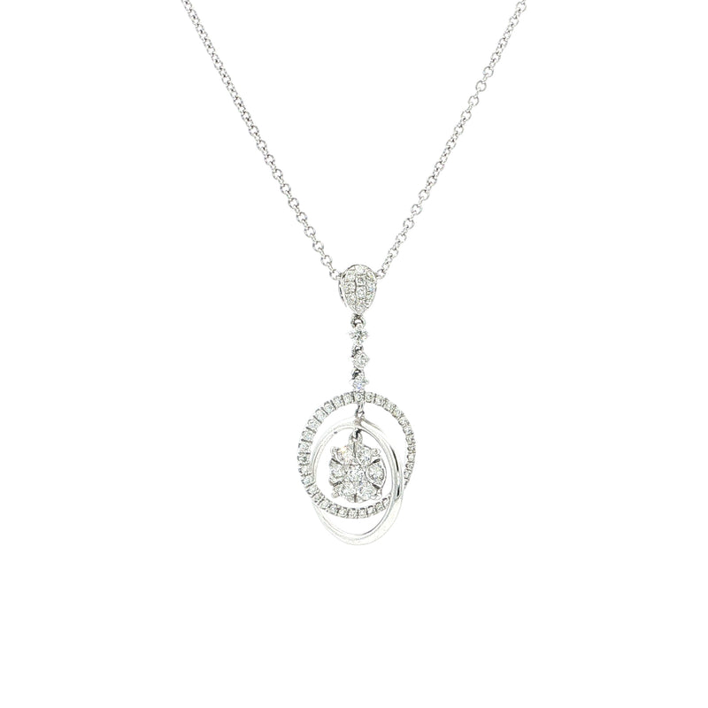 Flower and Circle Natural Diamond Drop Pendant in 18ct White Gold