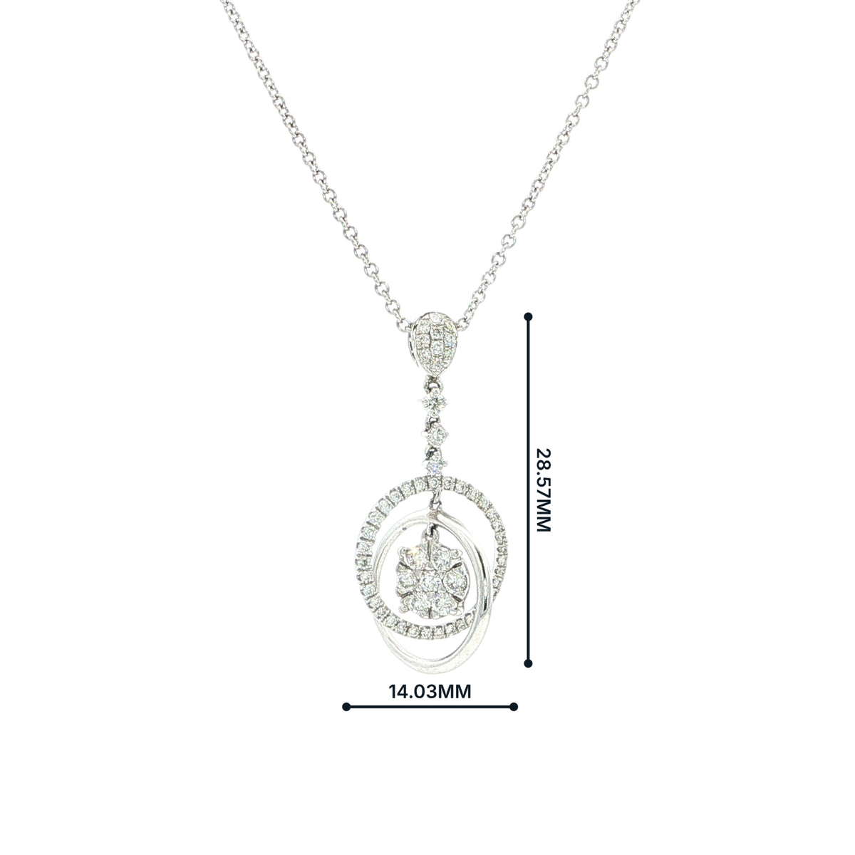 Flower and Circle Natural Diamond Drop Pendant in 18ct White Gold
