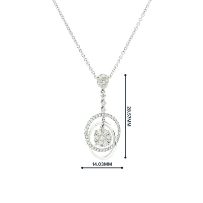 Flower and Circle Natural Diamond Drop Pendant in 18ct White Gold