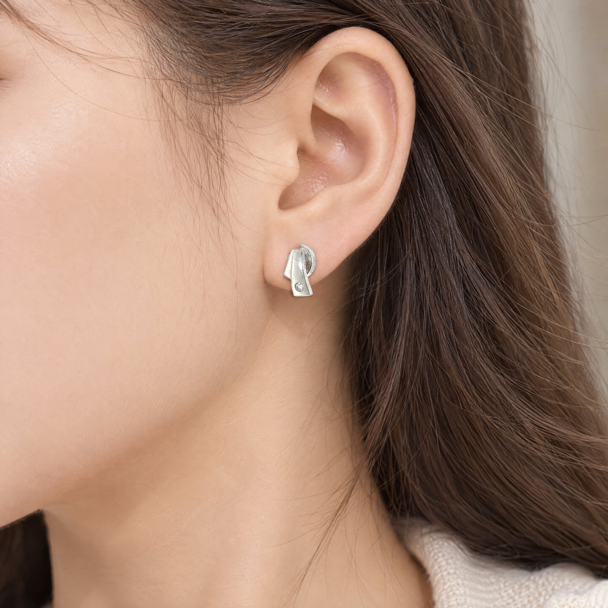 V-Shaped Natural Diamond Stud Earrings in 9ct White Gold