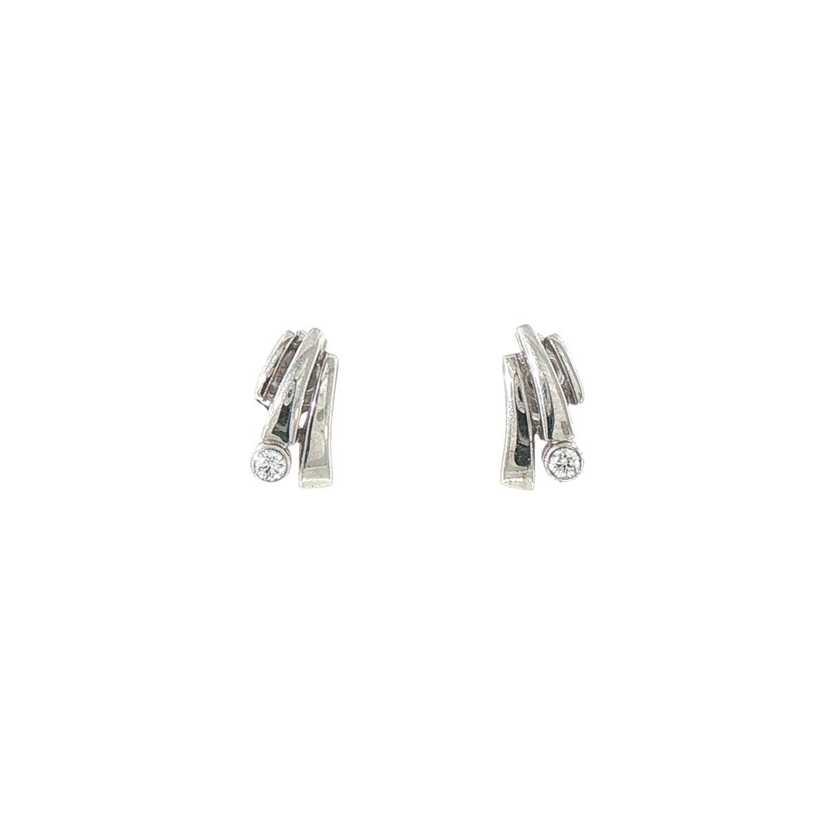 Lined Natural Diamond Stud Earrings in 9ct White Gold
