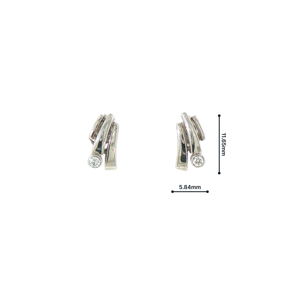 Lined Natural Diamond Stud Earrings in 9ct White Gold